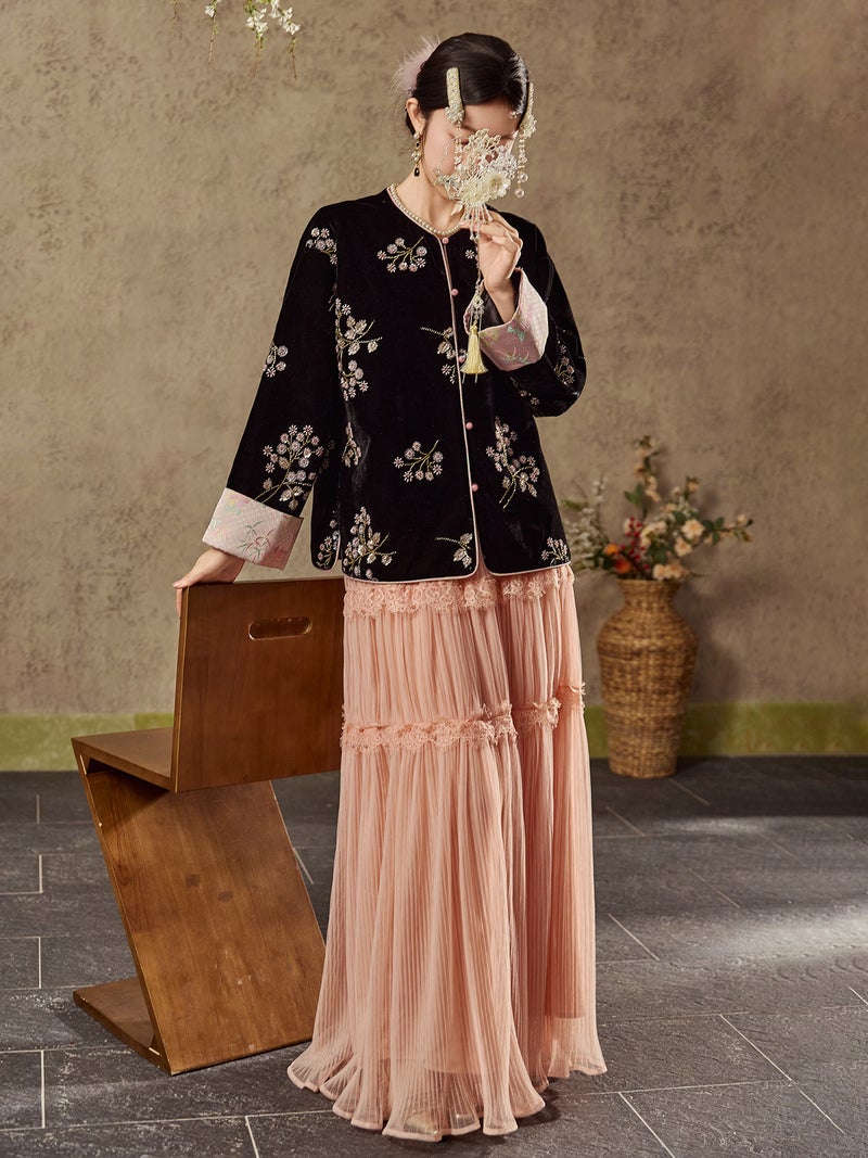 Yailla Versatile Autumn/Winter New Style Chinese Style Cherry Blossom Embroidery High-End Design New Chinese Style Bead Embroidery Light Luxury Rich Noble Coat Cotton Coat Women'S Retro Style Top Niche Design Tang Coat Suit - Image 5